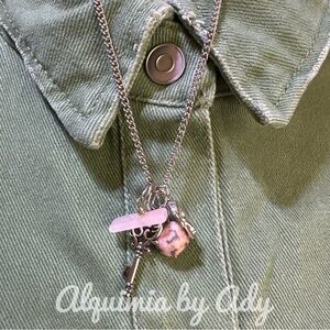 Pink Quartz Rhodonite multi charms gemstone jeweled necklace